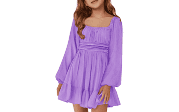 Girls' Fall Tie Back Dress - Long Sleeve A-Line Mini Dress