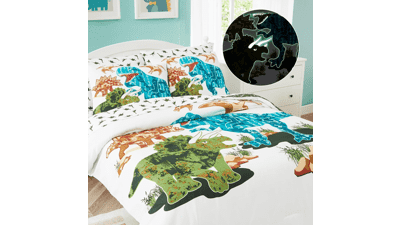 Glow in Dark Dinosaur Bedding Set - 5 Piece Twin Kids Comforter with Sheets
