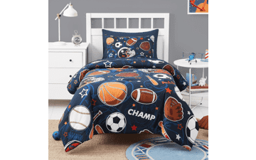 Glow in Dark Sports Bedding Set for Boys - 5 Piece Twin Comforter with Sheets