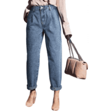 High Waisted Baggy Jeans - Women's Boyfriend Cropped Denim