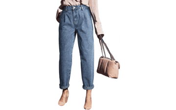 High Waisted Baggy Jeans - Women's Boyfriend Cropped Denim