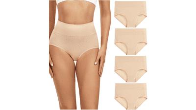 High Waisted Cotton Underwear for Women - 4 Pack