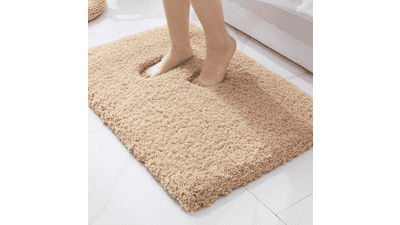 ILANGO Beige Bath Rug - Non-Slip, Absorbent, Soft Microfiber