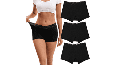 INNERSY Women's Lace Underwear: Soft Cotton Boyshorts 3-Pack