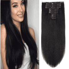 Jet Black Clip in Hair Extensions - 22 inch Remy Human Hair