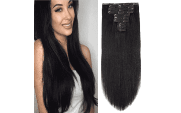 Jet Black Clip in Hair Extensions - 22 inch Remy Human Hair