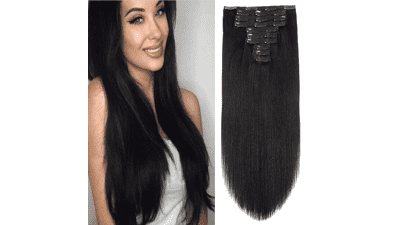Jet Black Clip in Hair Extensions - 22 inch Remy Human Hair