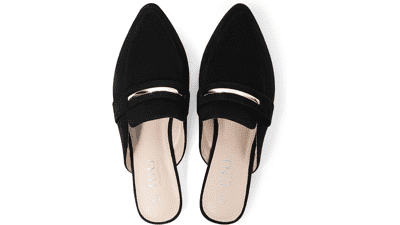 MUSSHOE Women's Black Suede Mules: Comfortable & Professional Flats