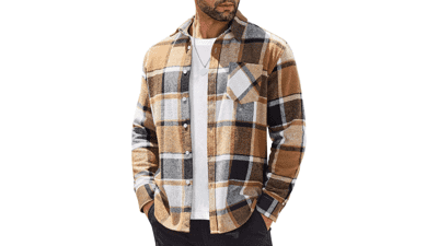 Men's Lightweight Flannel Shirt - Long Sleeve Plaid Casual Button Down