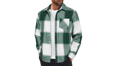 Men's Lightweight Flannel Shirt - Long Sleeve Plaid Casual Button Down