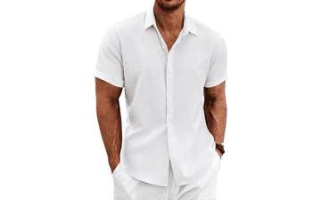 Men's Linen Short Sleeve Beach Shirt - COOFANDY