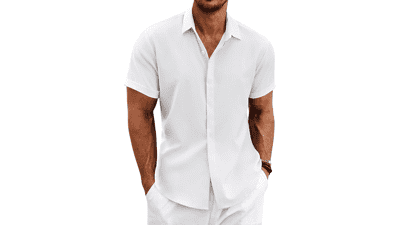 Men's Linen Short Sleeve Beach Shirt - COOFANDY