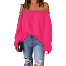 Off Shoulder Chiffon Blouse: Women's Ruffle Long Sleeve Top
