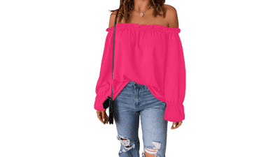 Off Shoulder Chiffon Blouse: Women's Ruffle Long Sleeve Top