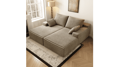 Oversized Cloud Chaise Lounge - Plush Corduroy Sleeper Sofa
