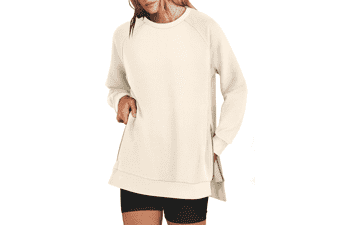 Oversized Crewneck Tunic Sweatshirt with Zipper