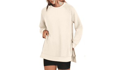Oversized Crewneck Tunic Sweatshirt with Zipper