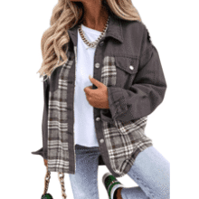Oversized Denim Plaid Shacket - Women's Casual Jean Jacket