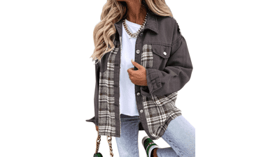 Oversized Denim Plaid Shacket - Women's Casual Jean Jacket