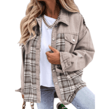 Oversized Denim Plaid Shacket - Women's Casual Jean Jacket