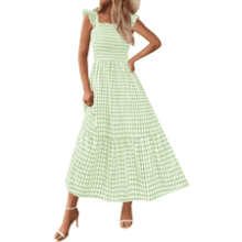 PRETTYGARDEN Women's Gingham Smocked Midi Dress
