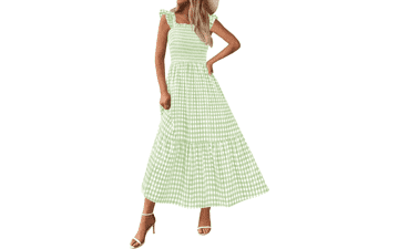 PRETTYGARDEN Women's Gingham Smocked Midi Dress
