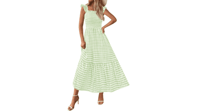 PRETTYGARDEN Women's Gingham Smocked Midi Dress