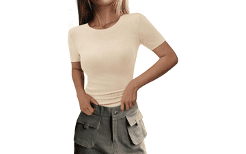 PRETTYGARDEN Women's Ribbed Knit Slim Fit Tee