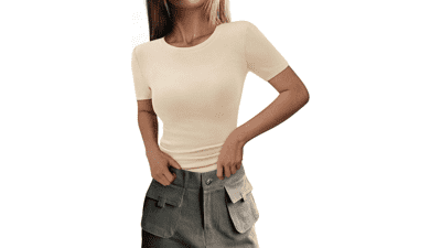 PRETTYGARDEN Women's Ribbed Knit Slim Fit Tee