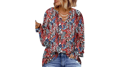 Plus Size Floral V Neck Top