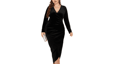 Plus Size Velvet Bodycon Dress - Sexy Ruched Party Dress