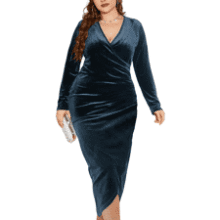 Plus Size Velvet Bodycon Dress: Sexy Ruched V-Neck Cocktail Party Dress