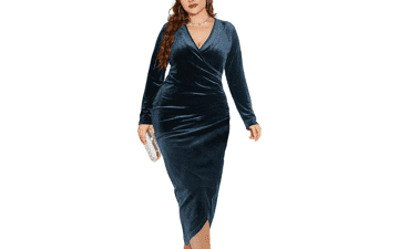 Plus Size Velvet Bodycon Dress: Sexy Ruched V-Neck Cocktail Party Dress