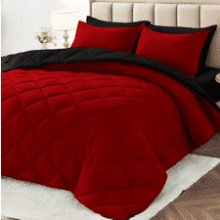 Red & Black Queen Comforter Set - 7 Piece Bed in a Bag