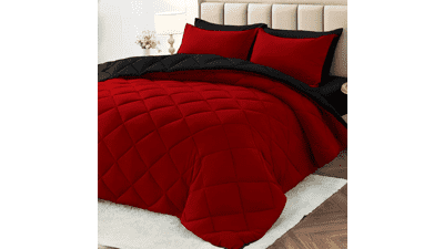 Red & Black Queen Comforter Set - 7 Piece Bed in a Bag