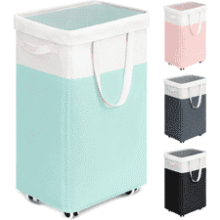 Rolling Laundry Basket with Removable Bag - 75L Blue & White Hamper