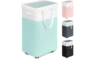Rolling Laundry Basket with Removable Bag - 75L Blue & White Hamper