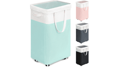 Rolling Laundry Basket with Removable Bag - 75L Blue & White Hamper