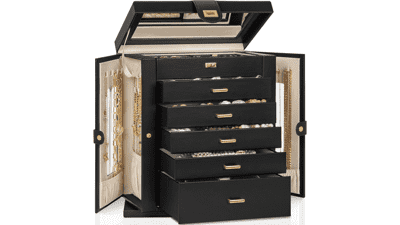 Rotating 6-Tier Jewelry Organizer with Mirror