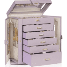 Rotating Jewelry Box - 6-Tier Organizer with Mirror - Purple