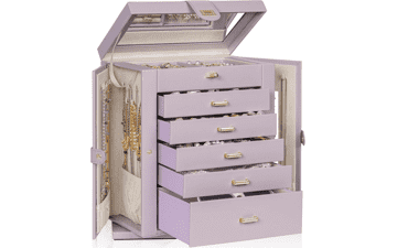 Rotating Jewelry Box - 6-Tier Organizer with Mirror - Purple
