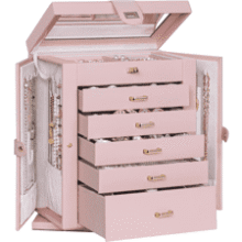 Rotating Jewelry Organizer Box - 6 Tier Pink Storage Case
