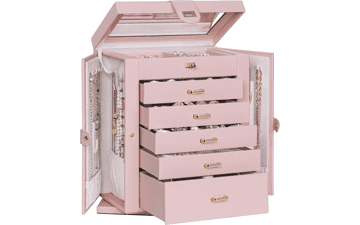 Rotating Jewelry Organizer Box - 6 Tier Pink Storage Case