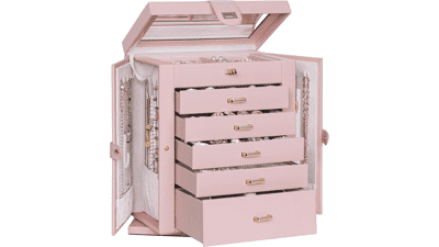 Rotating Jewelry Organizer Box - 6 Tier Pink Storage Case