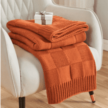Rust Orange Check Knit Throw Blanket - Cozy & Decorative
