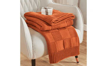 Rust Orange Check Knit Throw Blanket - Cozy & Decorative