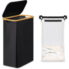 Slim Laundry Basket with Lid - 65L Black Hamper