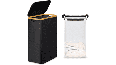 Slim Laundry Basket with Lid - 65L Black Hamper