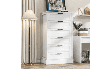 Tall White 6-Drawer Dresser - Modern Farmhouse Style