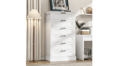 Tall White 6-Drawer Dresser - Modern Farmhouse Style